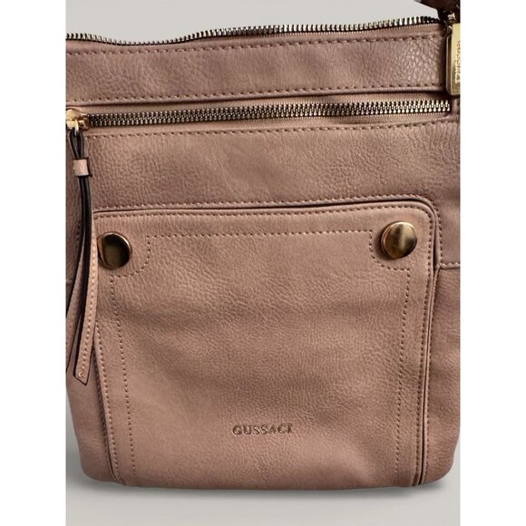 Gussaci Blush Nude Faux Leather Crossbody Handbag Gold Accents - Picture 3 of 5